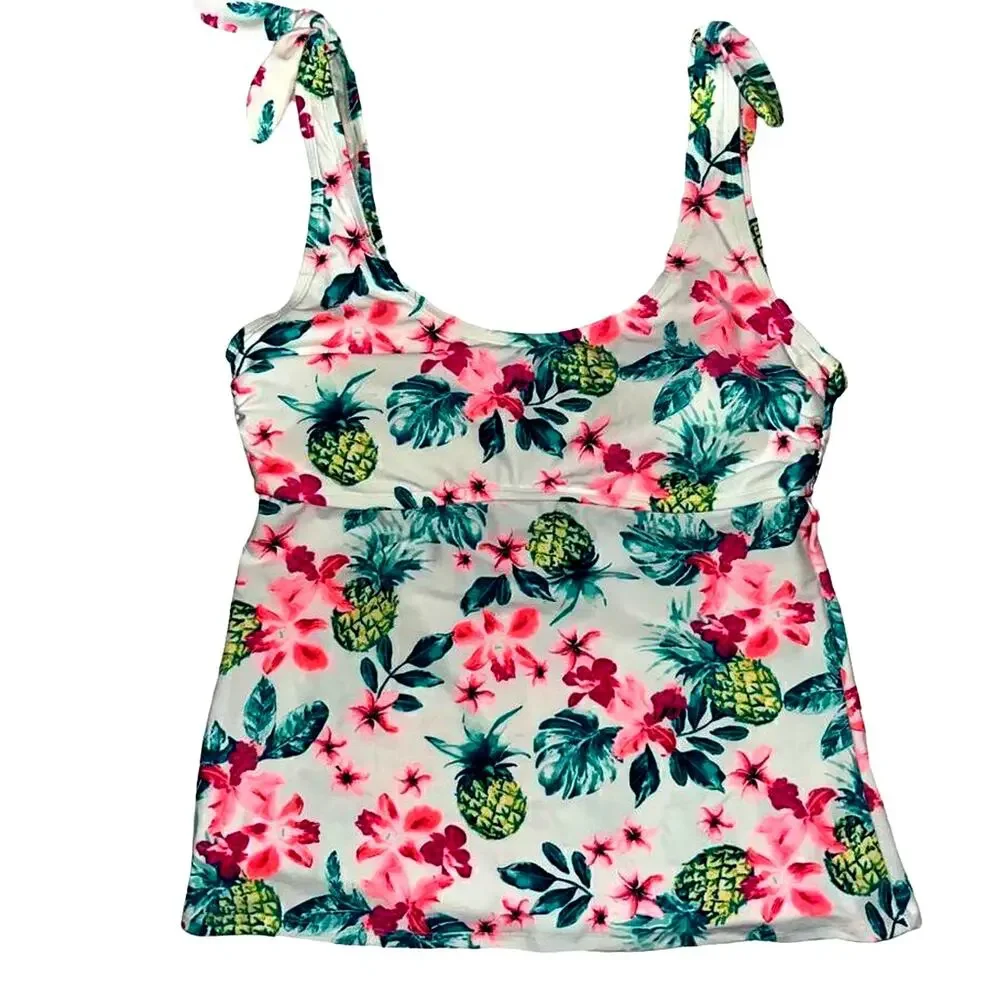 Arizona Jean Company floral‎ & pineapple tankini top XL NWT